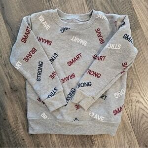 3t Gray Crewneck Sweater Red White Blue Text Patriotic Nautical USA Brave Strong